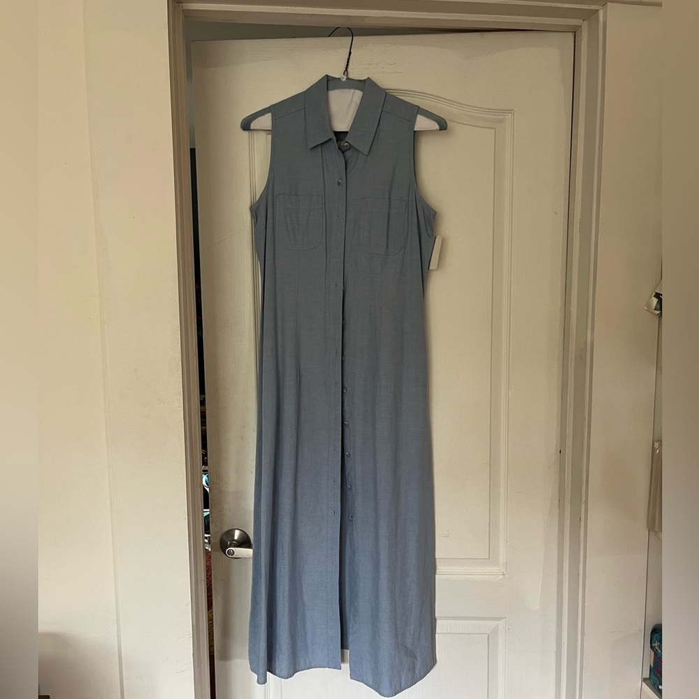 1990s Charter Club Sleeveless Blue Chambray Midi Dress